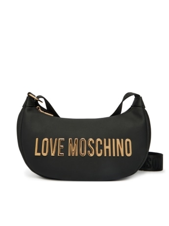 Moschino borsa in ecopelle nera con tracolla regolabile e logo dorato