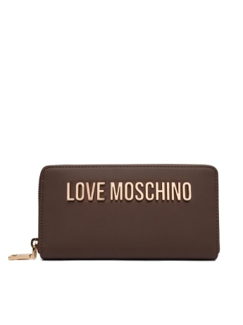 Moschino portafoglio donna zip around in ecopelle marrone con logo dorato