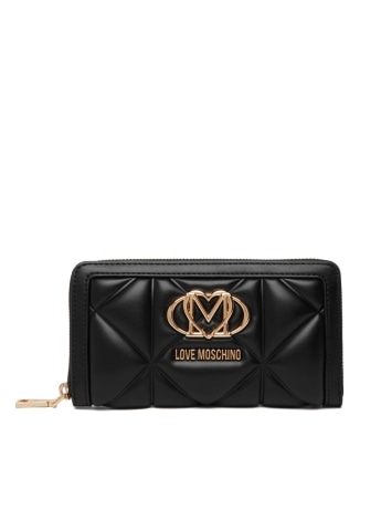 Moschino portafoglio donna in ecopelle nero con motivo in rilievo e dettagli dorati