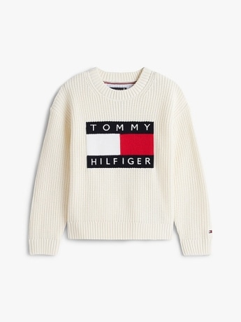 Tommy Hilfiger maglia infant/kids/junior in cotone a maglia grossa con bandiera  panna