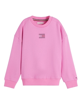 Tommy Hilfiger felpa infant/kids a girocollo rosa con logo in strass
