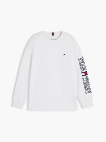 Tommy Hilfiger felpa a girocollo infant/kids/junior bianca con logo lettering su manica