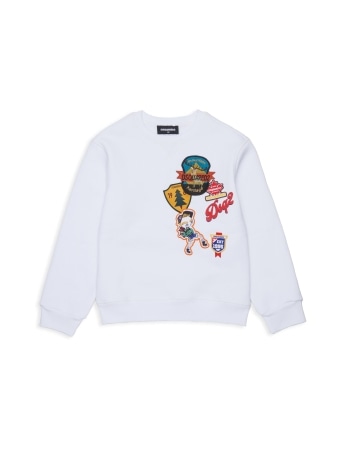 Dsquared felpa kids/junior relaxed fit in cotone bianco con patch logo