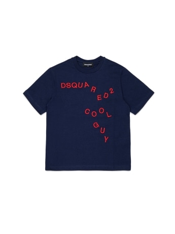 Dsquared t-shirt kids/junior in cotone blu con logo lettering ricamato loose fit