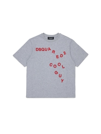Dsquared t-shirt kids/junior in cotone grigio con logo lettering ricamato loose fit