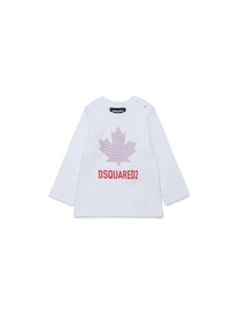 Dsquared t-shirt infant manica lunga in cotone bianco con logo frontale