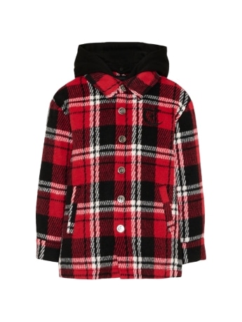 Just Cavalli cappotto kids/junior tartan rosso con cappuccio e logo