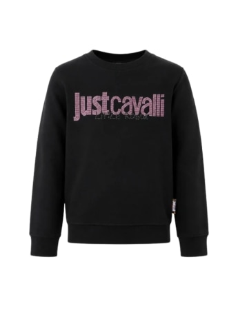 Just Cavalli felpa bimba/junior in cotone nero con logo in strass