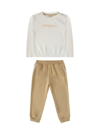Trussardi tuta infant/kids felpa bianca e pantalone beige con logo