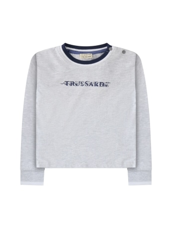 Trussardi t-shirt infant/kids manica lunga in cotone grigio con logo lettering