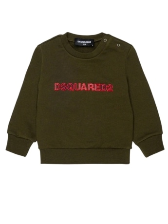 Dsquared felpa girocollo infant/kids  verde con logo lettering a contrasto