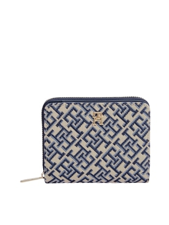 Tommy Hilfiger portafoglio donna  jacquard  blu scuro con placca logo all over