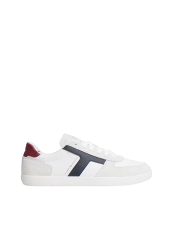 Tommy Hilfiger sneakers uomo in pelle bianca e dettagli blu e rosso