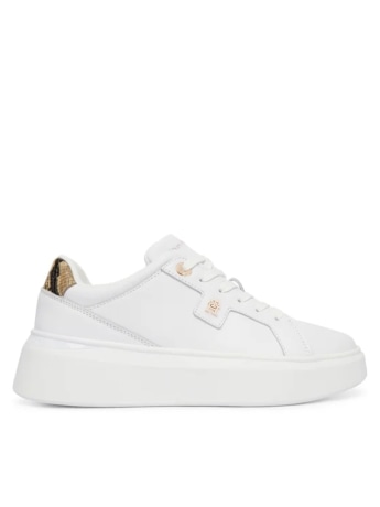 Tommy Hilfiger sneakers donna chic platform snake in pelle bianca con placca logo monogram laterale