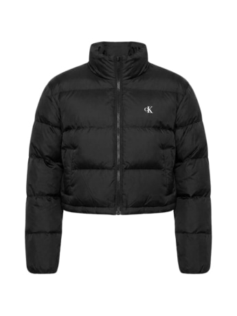 Calvin Klein giubbotto invernale donna essential nero con logo a contrasto sul petto