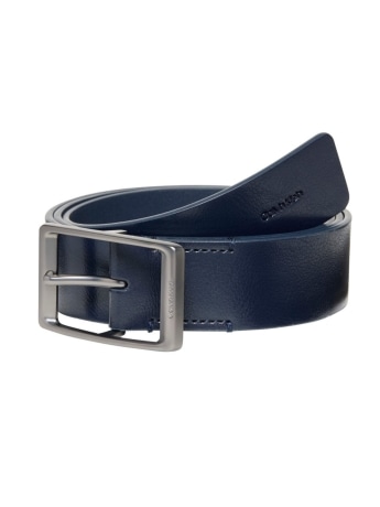 Calvin Klein cintura  in pelle uomo casual round buckle tumbled navy  con micro logo