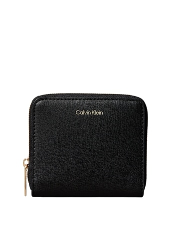 Calvin Klein portafoglio donna  nero in ecopelle con zip e logo lettering laminato
