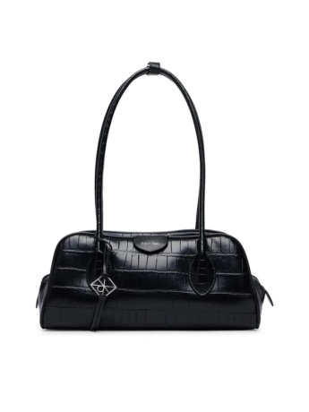 Calvin Klein borsa da spalla  in ecopelle donna nero effetto coccodrillo con  logo