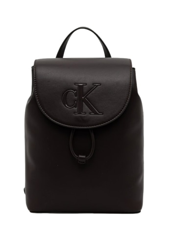 Calvin Klein zaino donna in ecopelle  marrone scuro  con logo monogram in rilievo