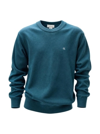 Calvin Klein maglione in cotone uomo tahoe green con logo ricamato a contrasto  sul petto