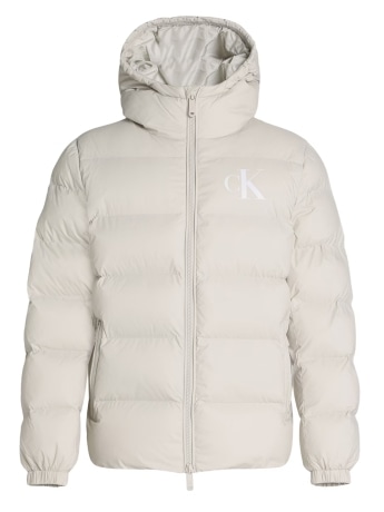 Calvin Klein giubbotto trapuntato invernale con cappuccio uomo beige chiaro con logo