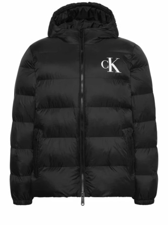 Calvin Klein giubbotto uomo con cappuccio trapuntato nero con logo