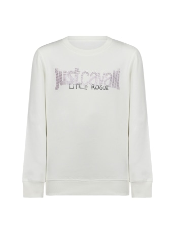 Just Cavalli felpa bimba/junior in cotone bianco con logo in strass