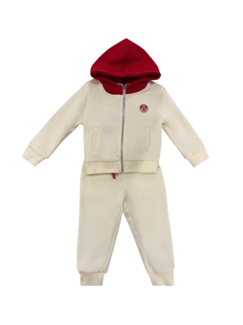 North Sails set infant/kids felpa avorio con cappuccio e pantalone rosso con logo