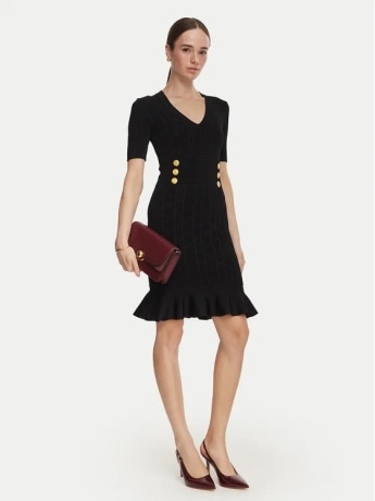Guess abito donna yamna  in maglia nera con bottoni gioiello