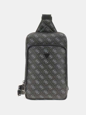 Guess borsa uomo monospalla in ecopelle nera con logo all over