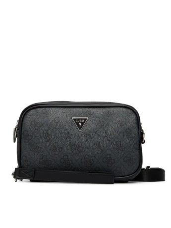 Guess borsa a tracolla uomo milano camera bag in ecopelle nera logo all over