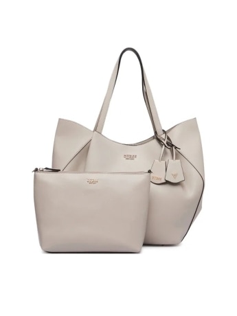 Guess borsa donna amorette 2 in 1 tote in ecopelle beige chiaro con logo