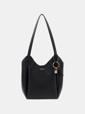 Guess borsa a secchiello donna melody in ecopelle nera con logo
