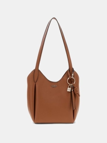 Guess borsa a secchiello donna melody in ecopelle cammello con logo