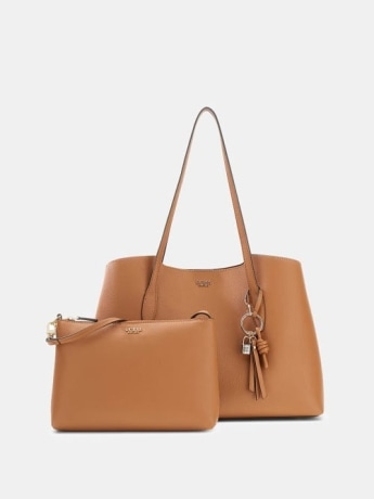 Guess borsa shopping donna melody 2 in 1 con pochette inclusa in ecopelle cammello