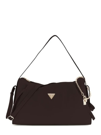 Guess borsa a tracolla grande donna  devon in ecopelle marrone con logo