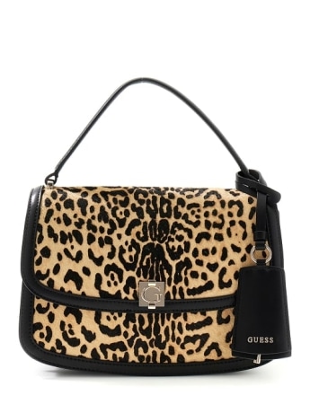 Guess borsa a mano con tracolla donna audrey leopardata con logo