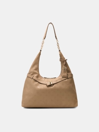 Guess borsa hobo donna ella con logo all overin ecopelle beige
