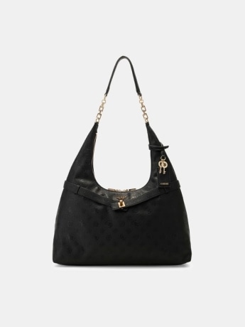 Guess borsa hobo donna ella con logo all overin ecopelle nera