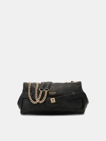 Guess borsa a tracolla donna ella logo in ecopelle nera
