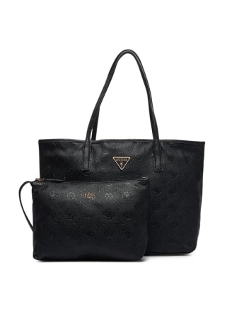 Guess borsa a spalla donna victtoria 2 in 1 tote in ecopelle nera logata