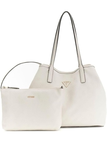 Guess borsa a spalla donna victtoria 2 in 1 tote in ecopelle bianca logata