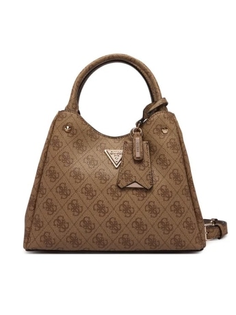 Guess borsa donna a mano con tracolla meridian ii beige scuro con logo all over