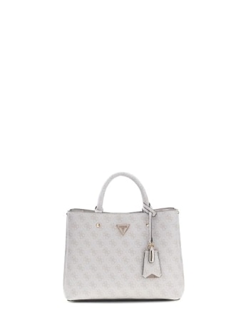 Guess borsa a mono con tracolla meridian ii satchelin ecopelle bianca con logo all over