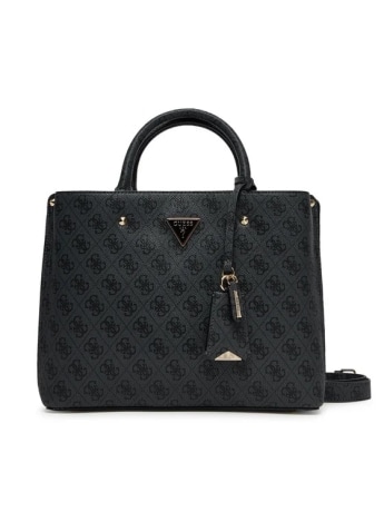 Guess borsa a mono con tracolla meridian ii satchelin ecopelle nera con logo all over