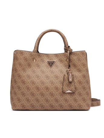 Guess borsa a mono con tracolla meridian ii satchelin ecopelle beige con logo all over