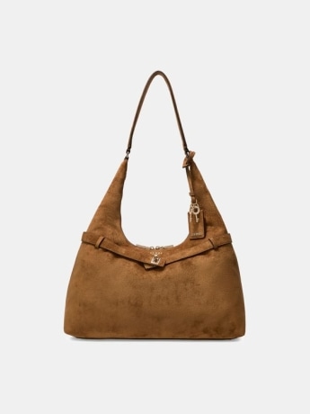 Guess borsa hobo donna ella in ecocamoscio cognac con logo