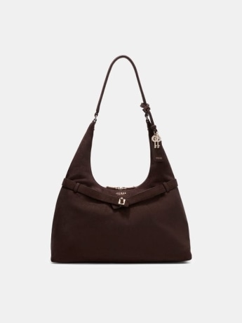 Guess borsa hobo donna ella in ecocamoscio marrone con logo