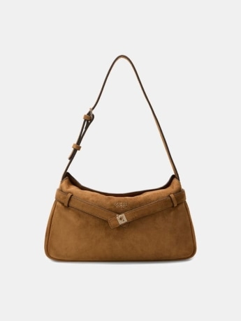 Guess borsa a tracolla donna  ella in ecocamoscio cognac con logo