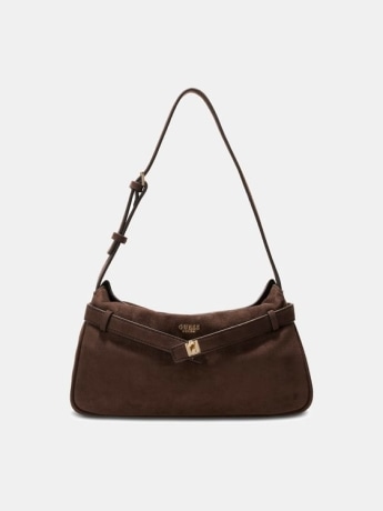 Guess borsa a tracolla donna  ella in ecocamoscio marrone con logo
